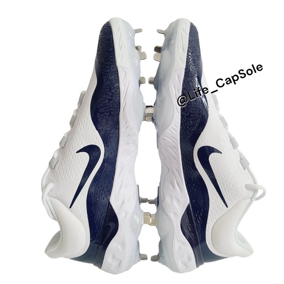 Size 12 Nike Alpha Huarache Elite 4 Baseball Cleats White Navy Blue DR6851-101 - Picture 3 of 5